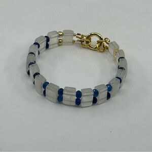 #366 New Handmade Natural Moonstone with Faceted Sapphire Unisex Bracelet 7”